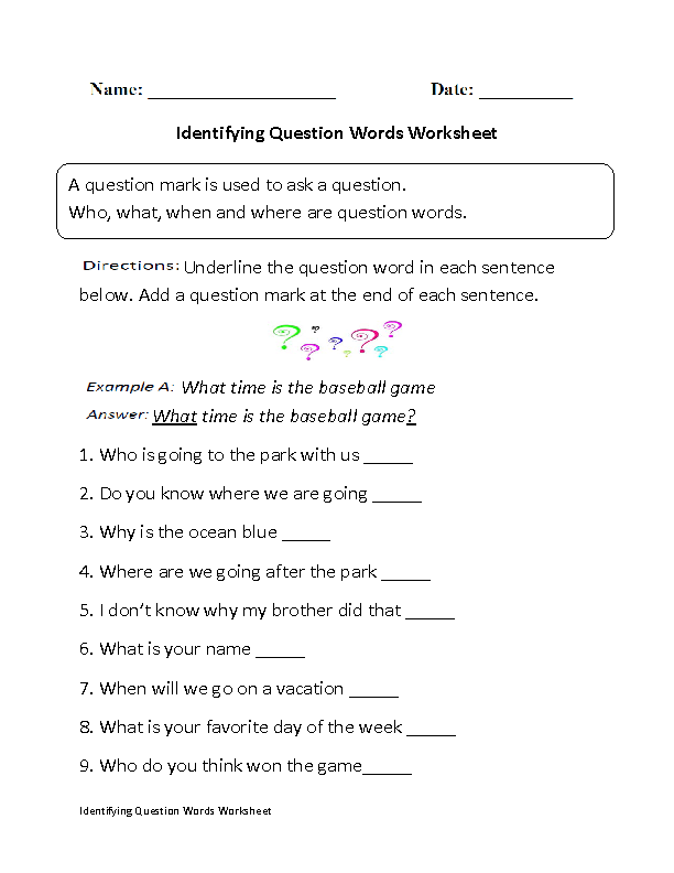 Question Words Worksheet Image