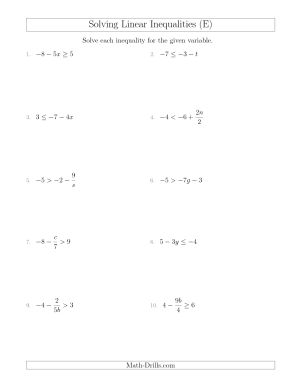 Solving Linear Inequalities Worksheets Image