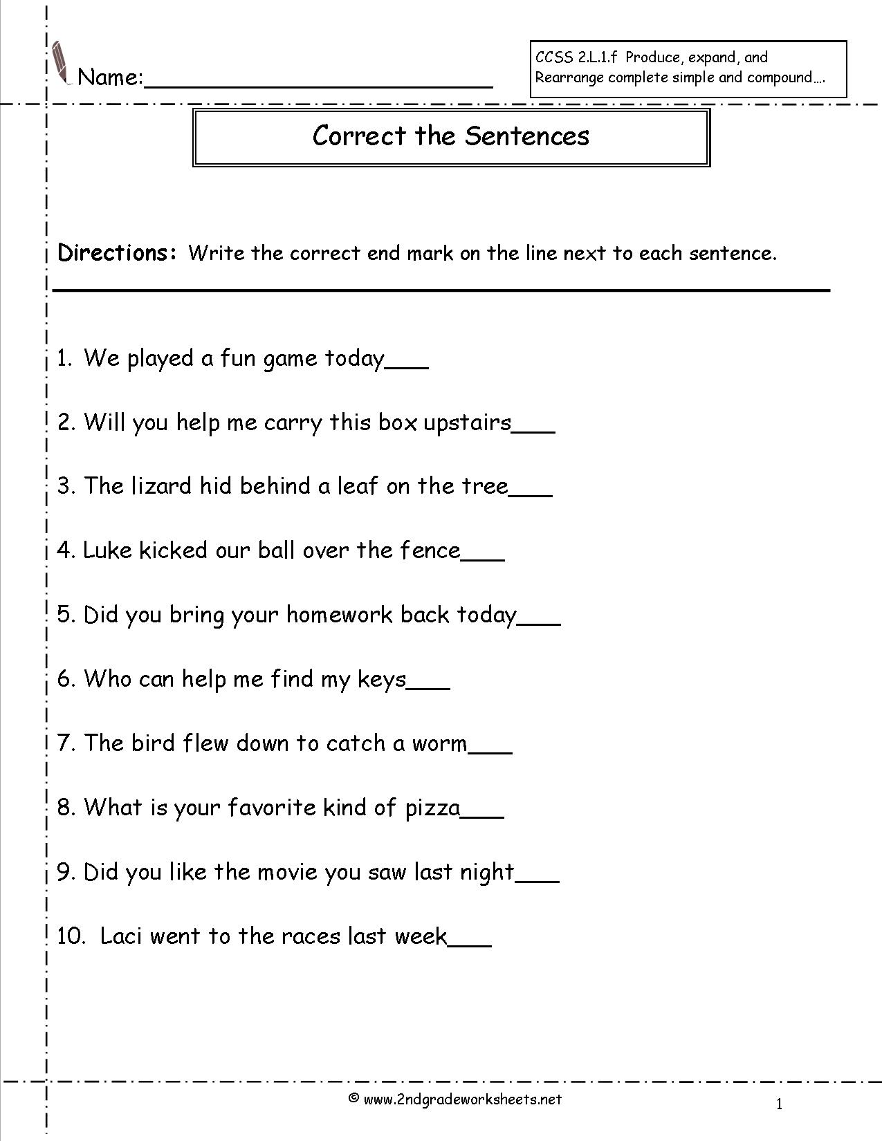 Statements and Questions Worksheets 2nd Grade Image