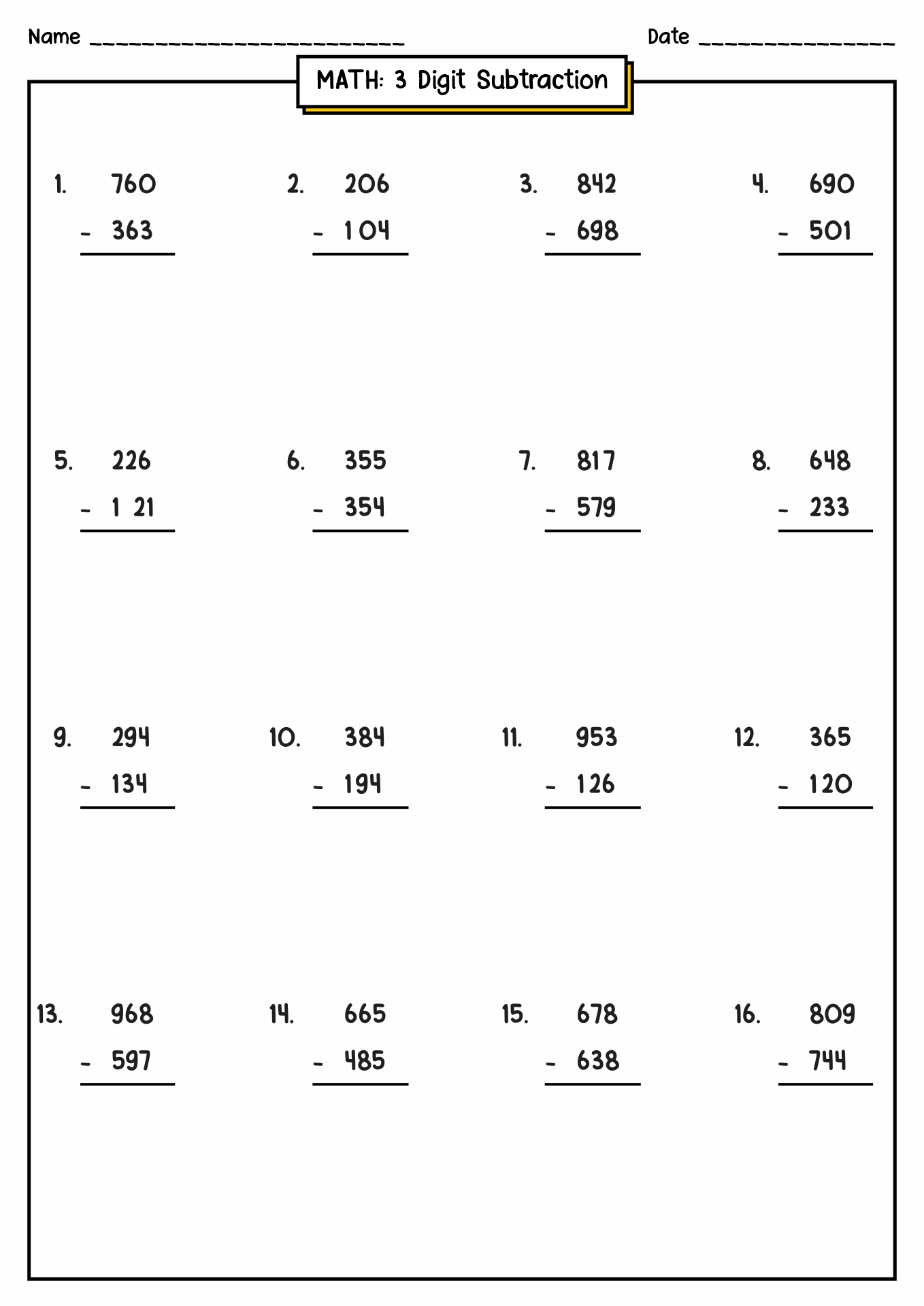 Subtraction with Regrouping Worksheets Image