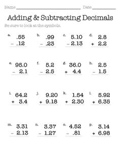 Adding and Subtracting Decimals Worksheet 4 Image