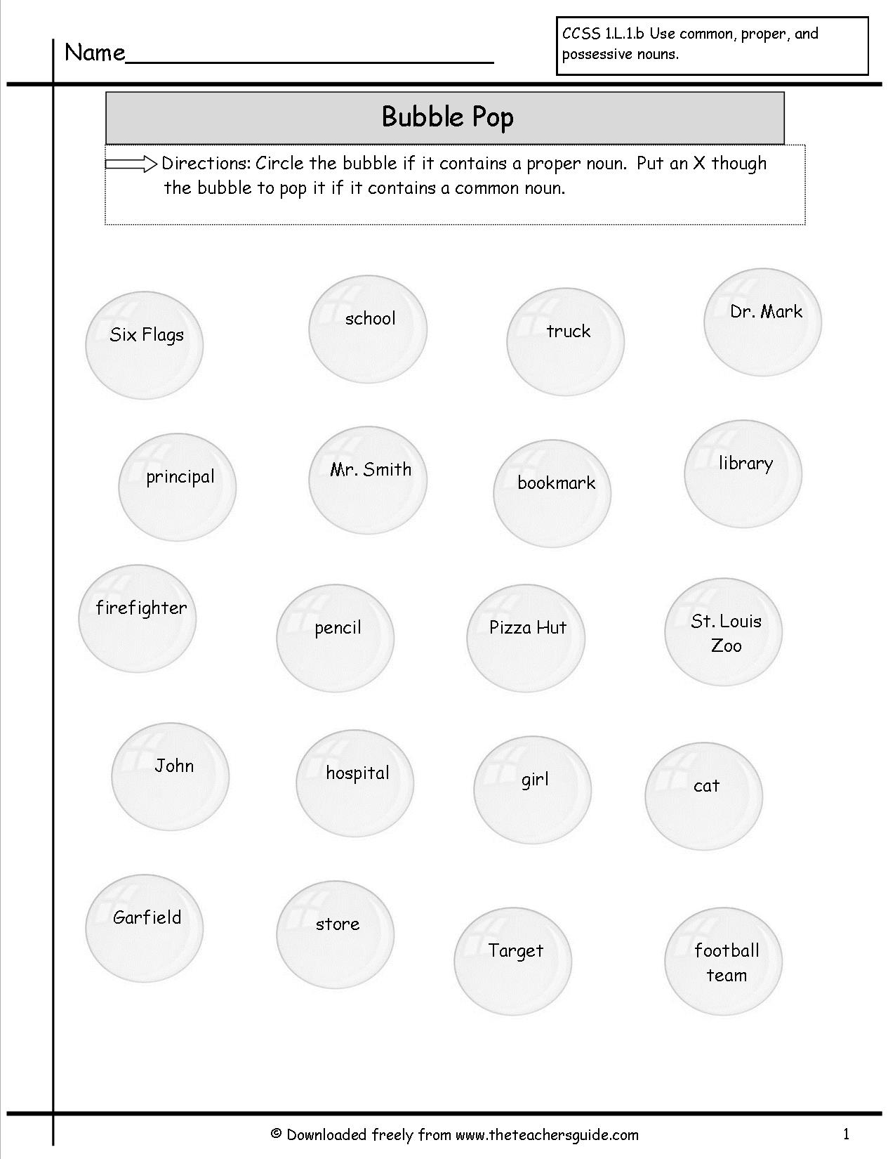 Common and Proper Nouns Worksheets 1st Grade Image