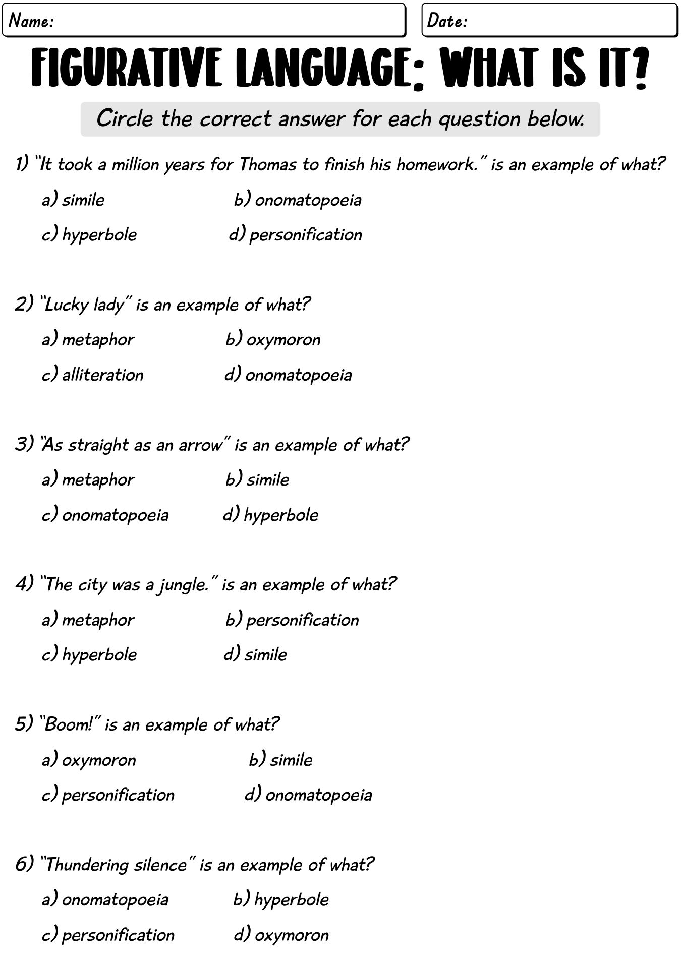 figurative language homework worksheets pdf