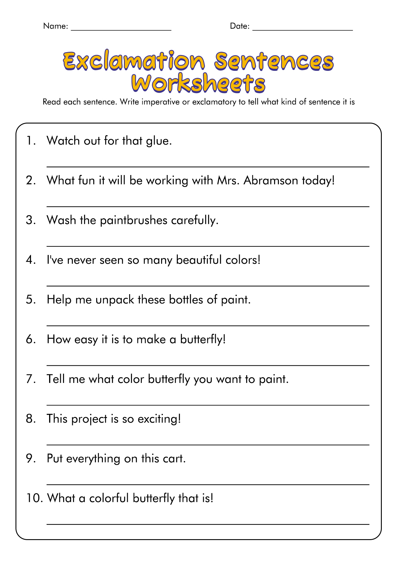 Exclamation Sentences Worksheets