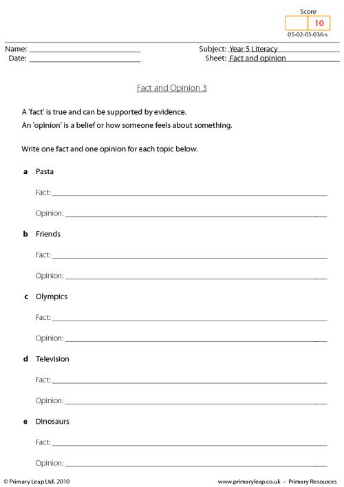 Fact and Opinion Worksheet Image