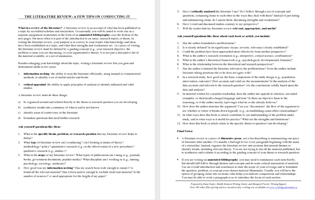 literature review worksheet pdf