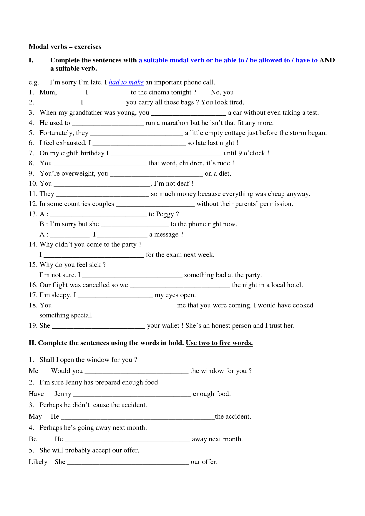 Modal Auxiliary Verbs Worksheets Pdf