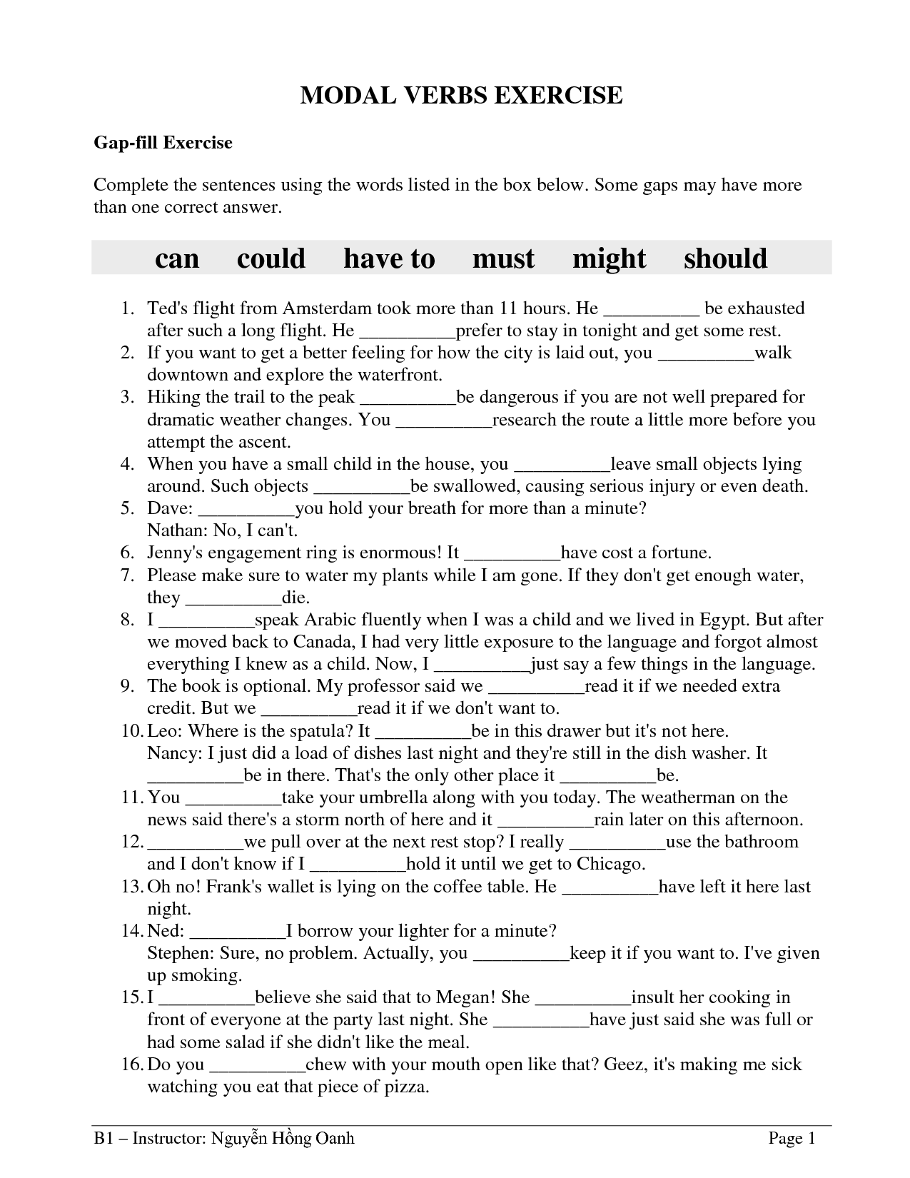 Modal Auxiliary Verbs Worksheets With Answers
