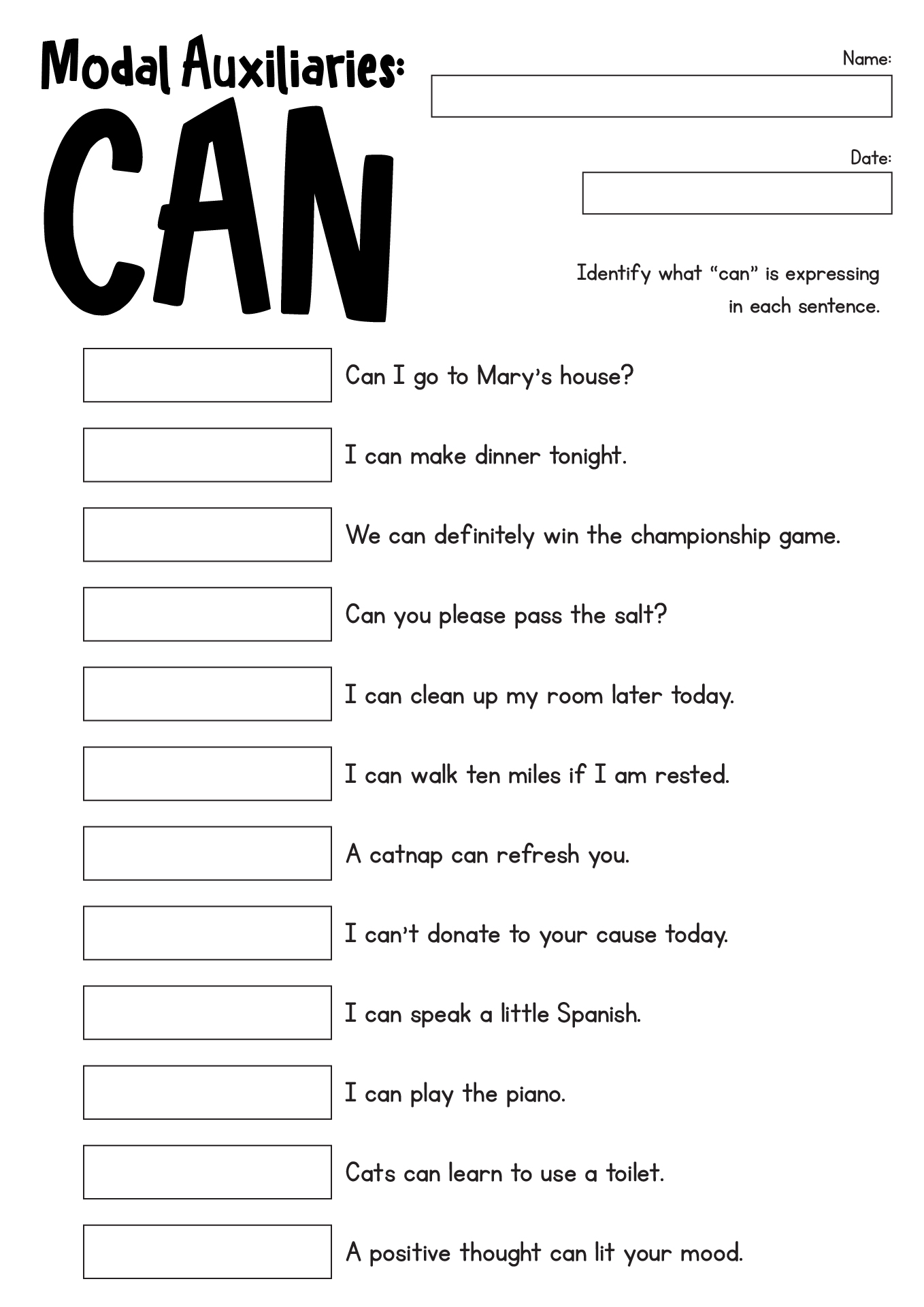 Modal Auxiliary Verbs Worksheets With Answers