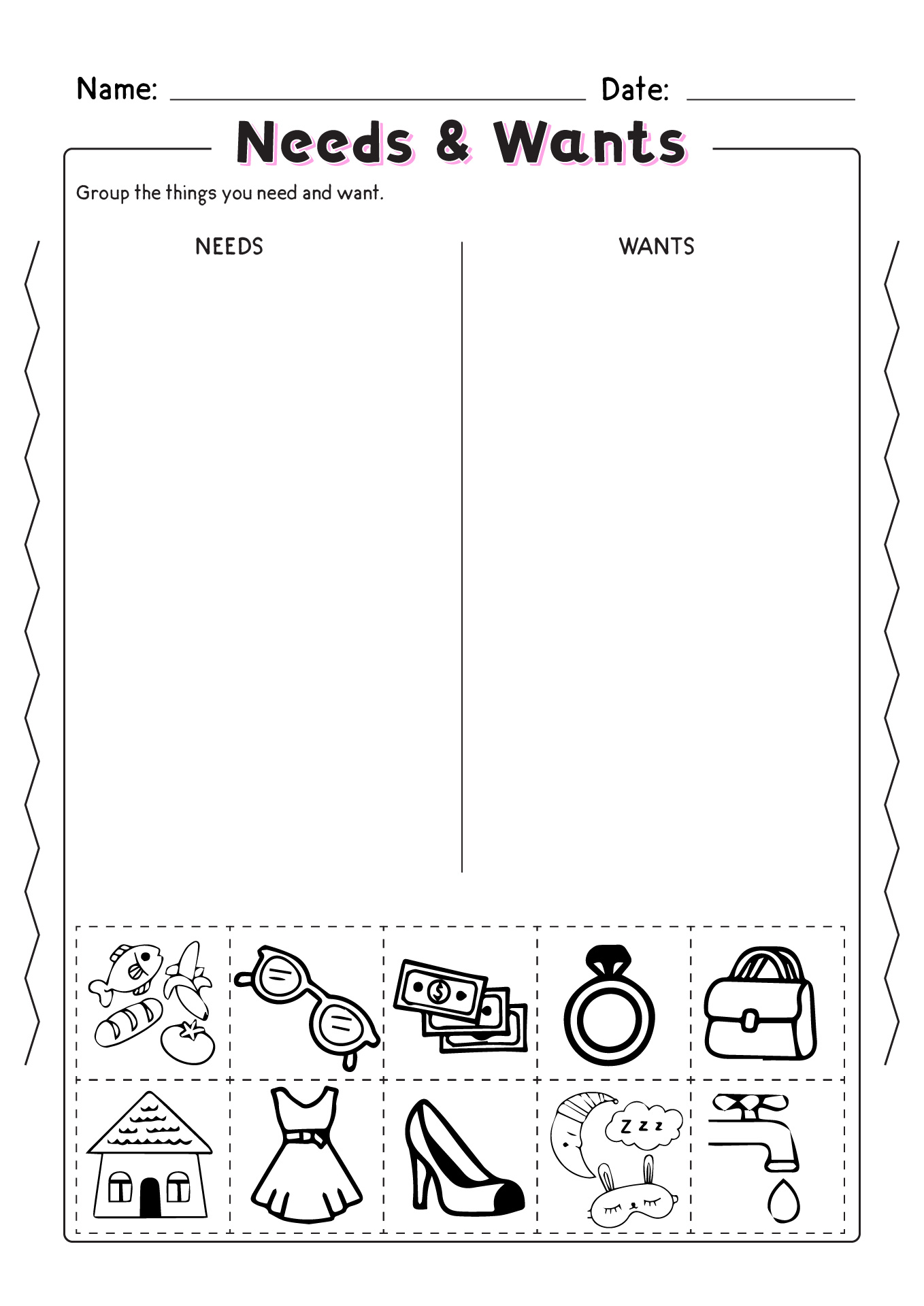 Needs and Wants Worksheet Kindergarten