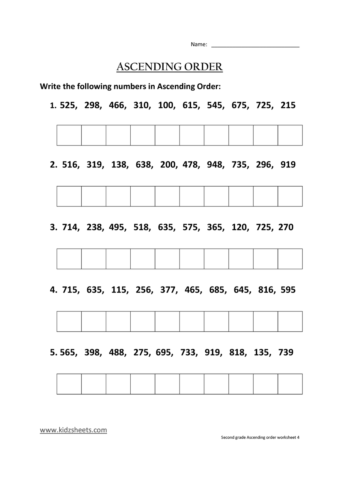 Number Order Worksheets Second Grade Image