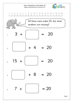 Number Pairs to 20 Worksheets