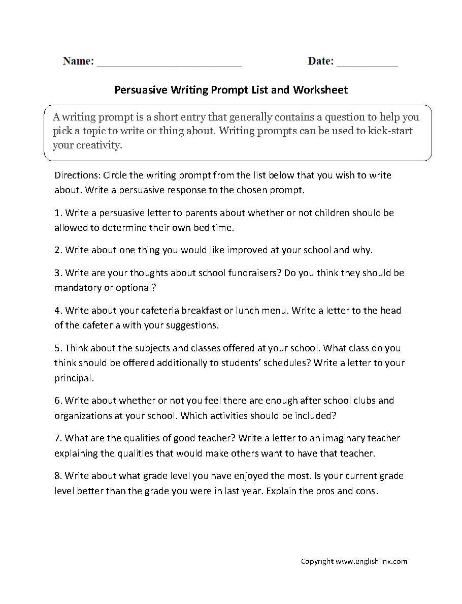Persuasive Writing Prompts Image