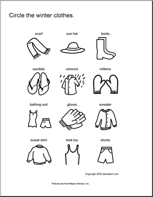Pre-K Winter Clothes Worksheet Image