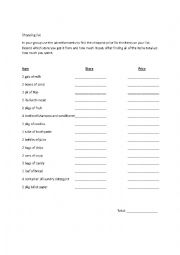 Printable Grocery Shopping Worksheets Image