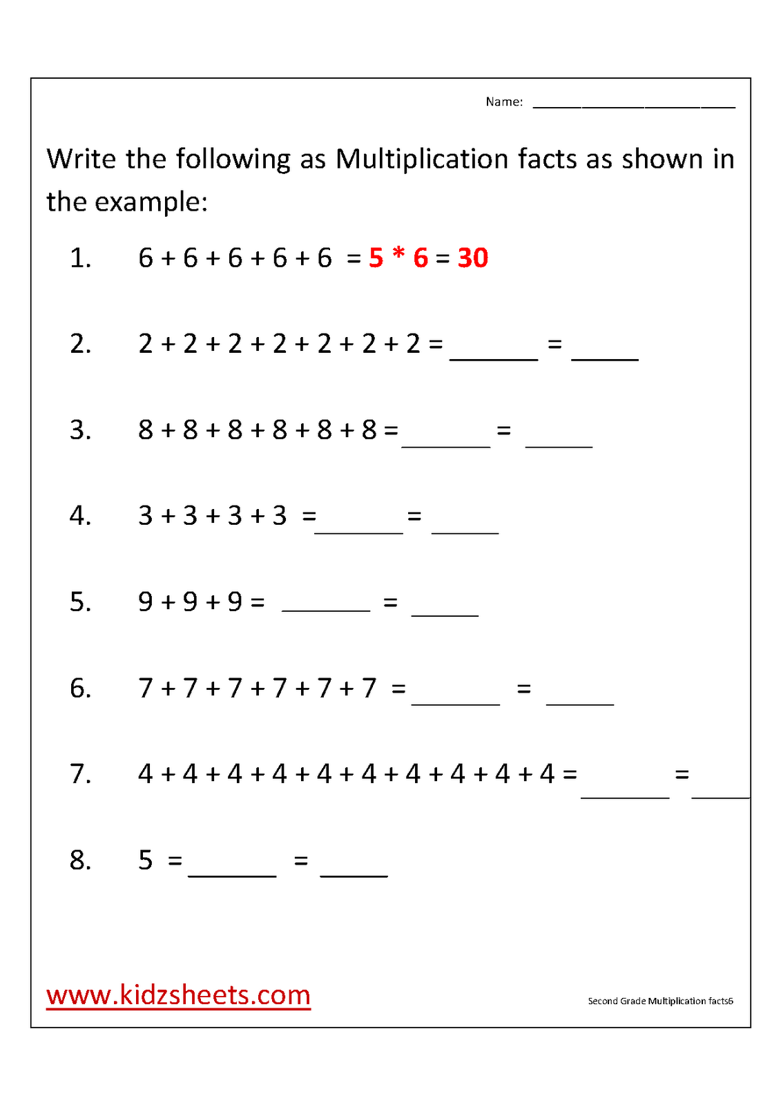 Second Grade Multiplication Worksheets Image
