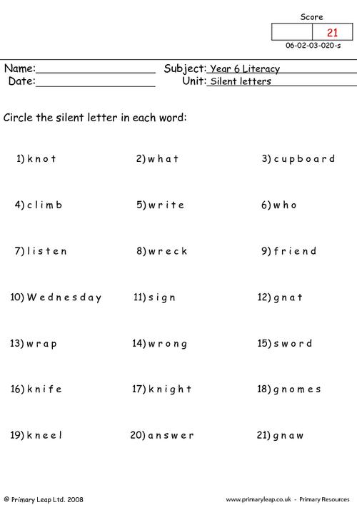 Silent Letter Words Worksheet Image