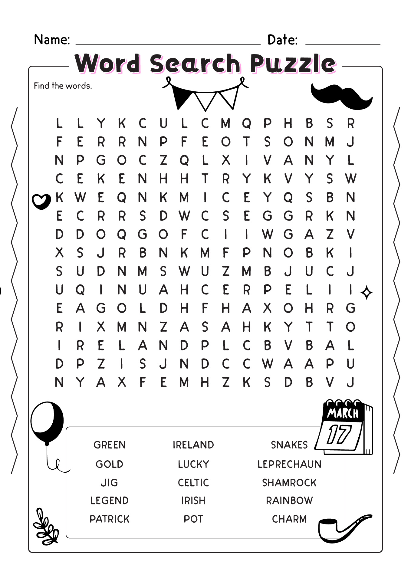 St. Patricks Day Word Search Puzzles