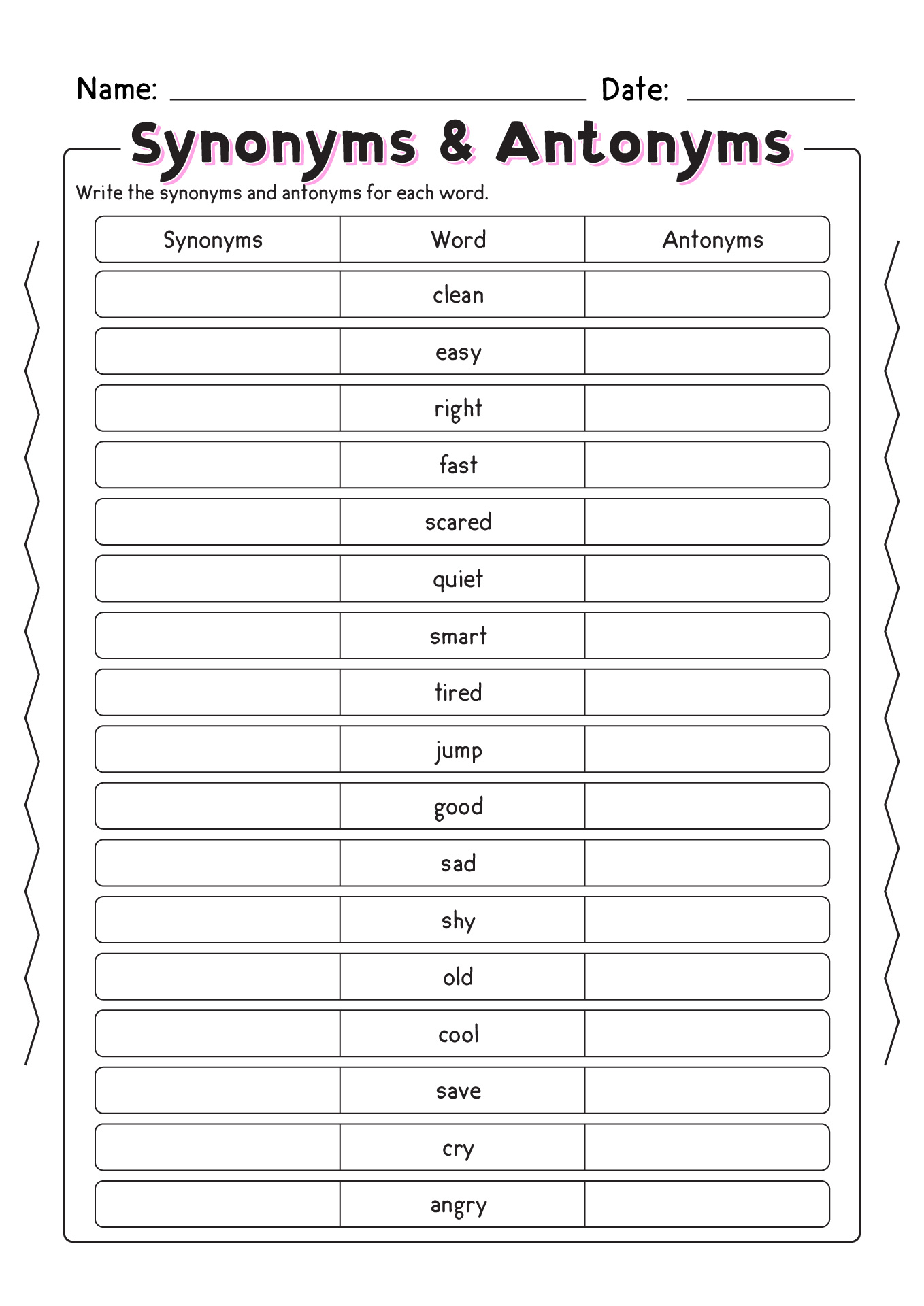 Synonyms and Antonyms Worksheets
