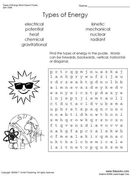 Types of Energy Word Search Image