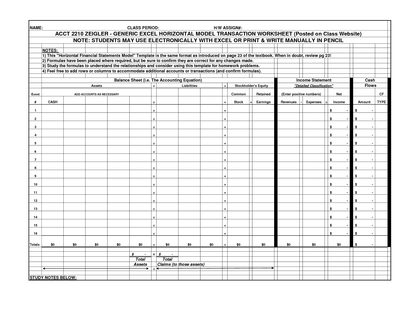 Accounting Equation Worksheet Template