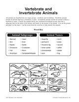 Animals Vertebrates and Invertebrates Worksheets Image