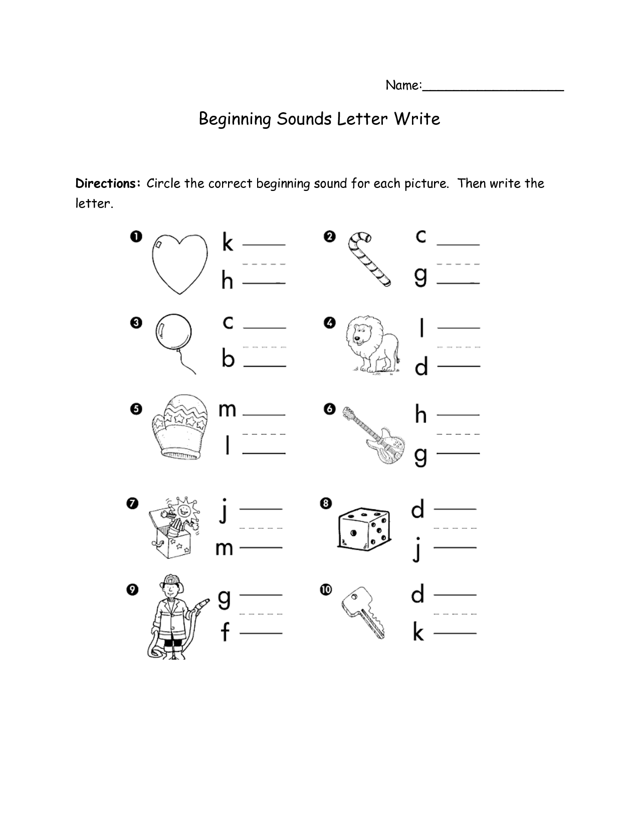 Beginning Letter Sounds Worksheet Image