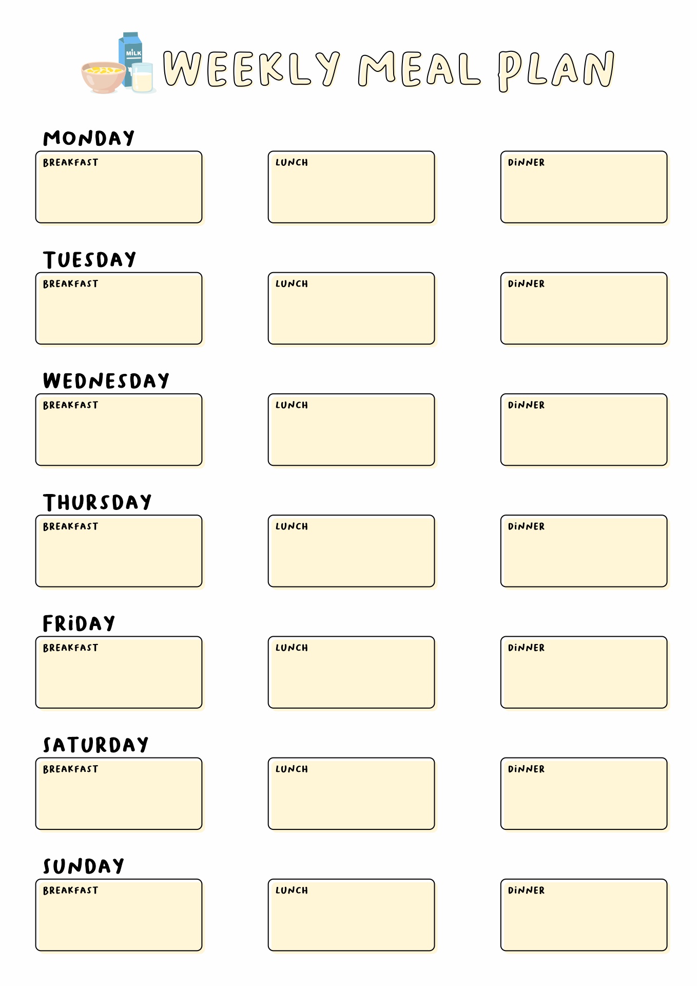Blank Weekly Meal Plans Templates Image