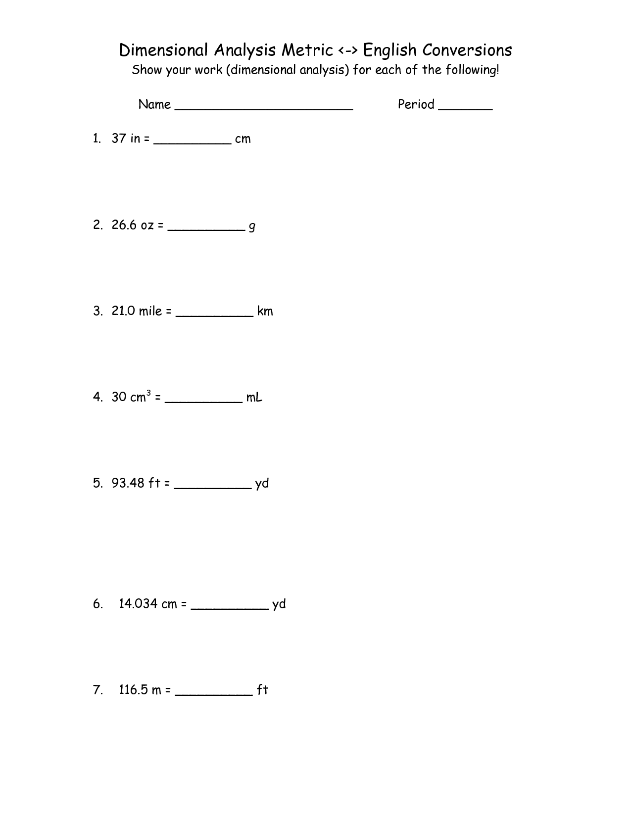 English Metric Conversion Worksheet Image