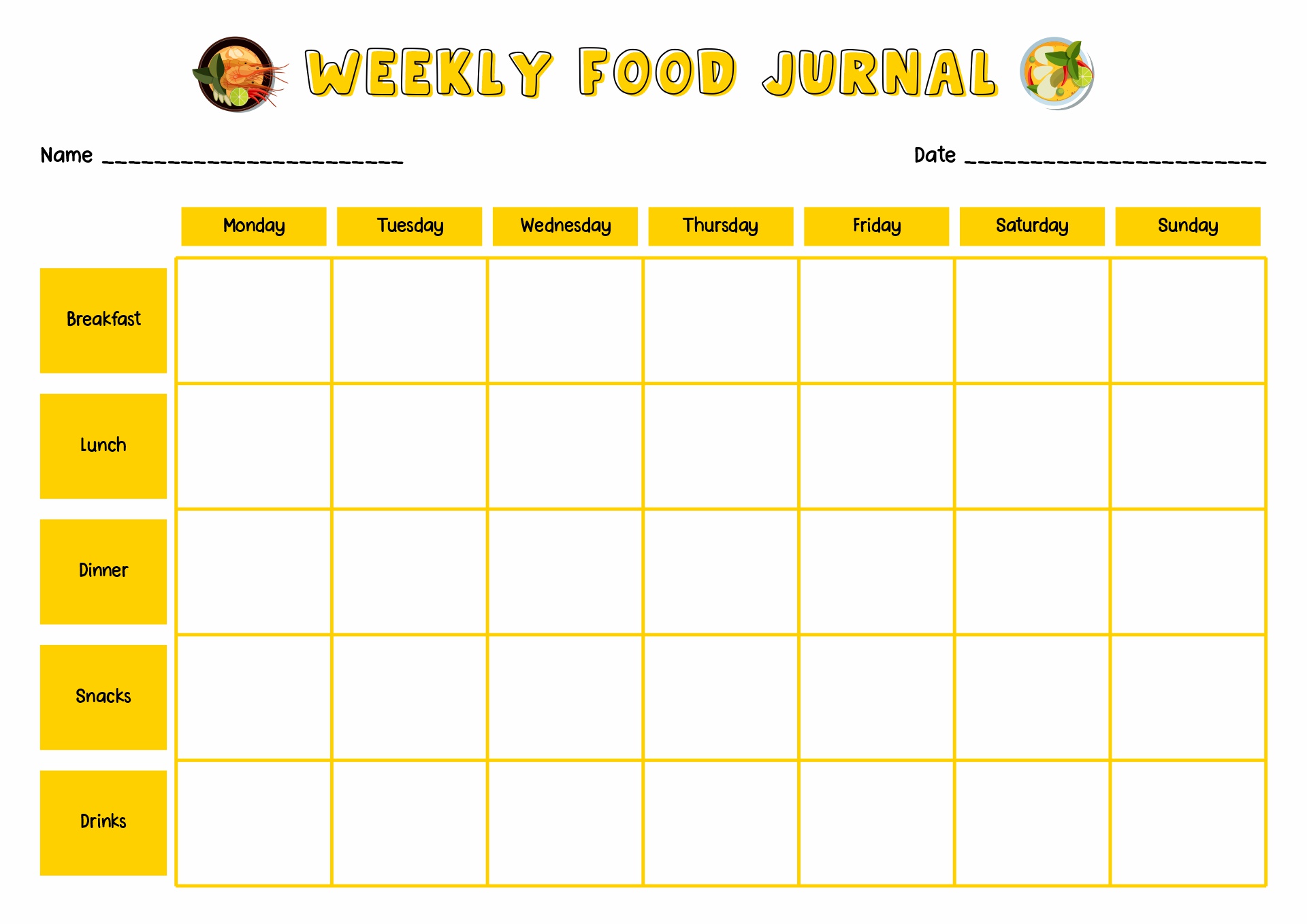Journal Food Diary Template Image
