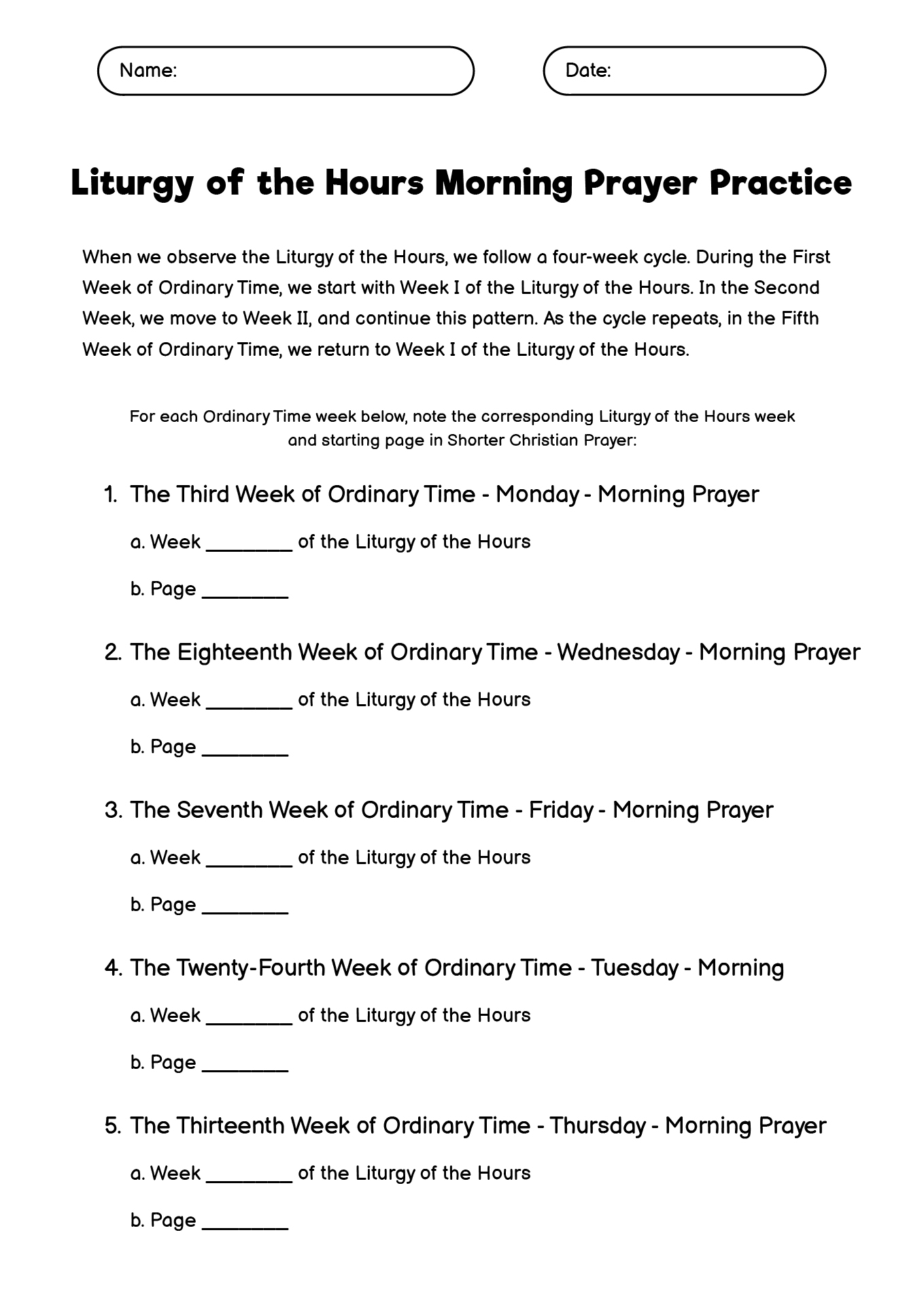 16 Prayer Handouts Worksheet /