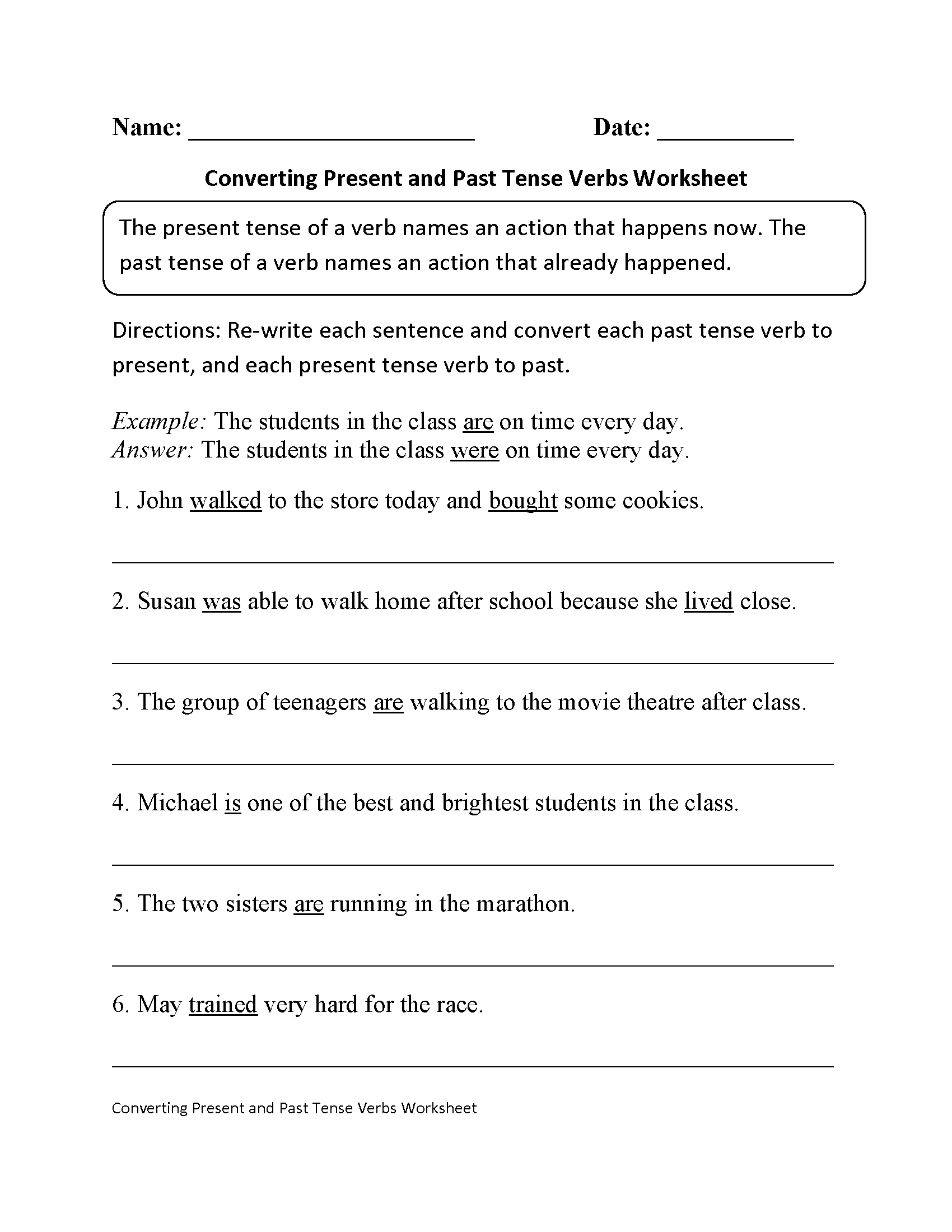 Verb Tense Worksheets For 4th Grade