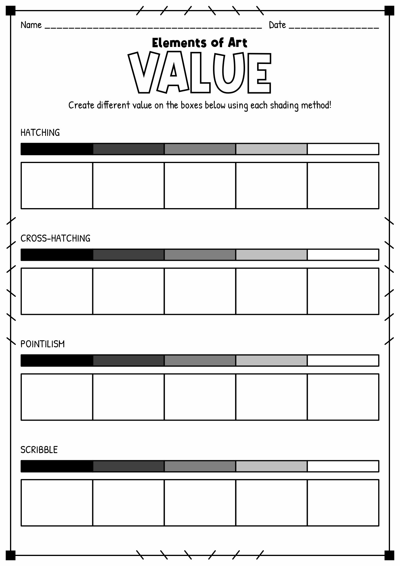 Pencil Drawing Value Scale Worksheet