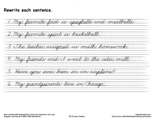 Practice Cursive Writing Worksheets Sentences Image