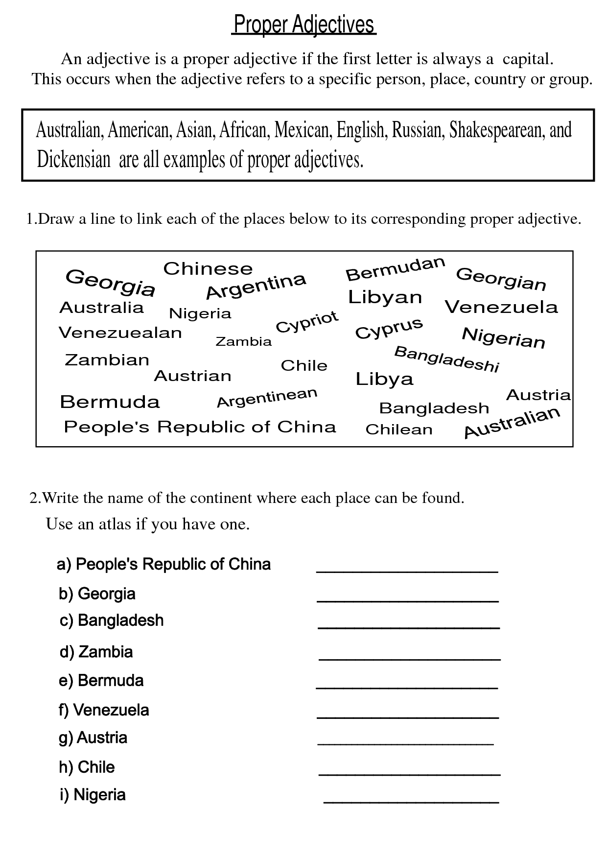 Spanish 1 Adjectives Worksheets