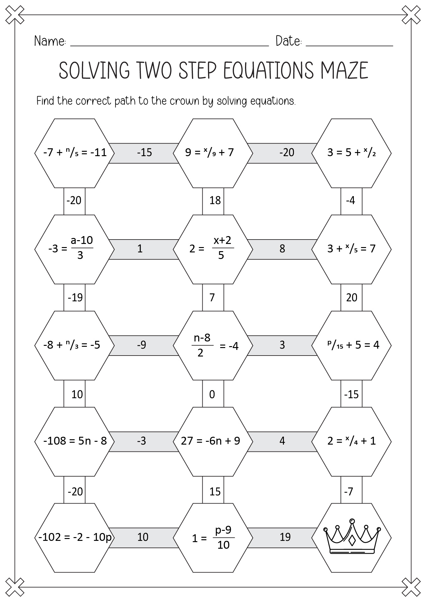 Solving Two-Step Equations Maze