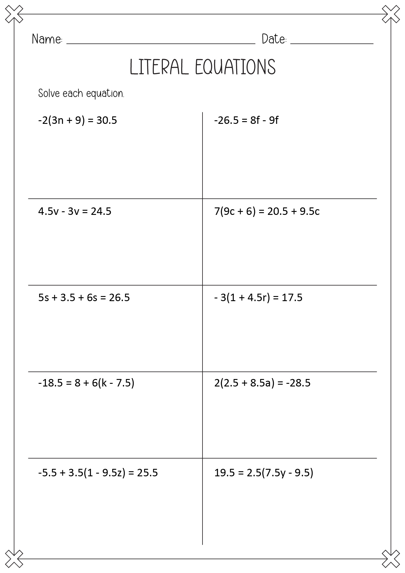 Solving Two-Step Equations Worksheet Answers