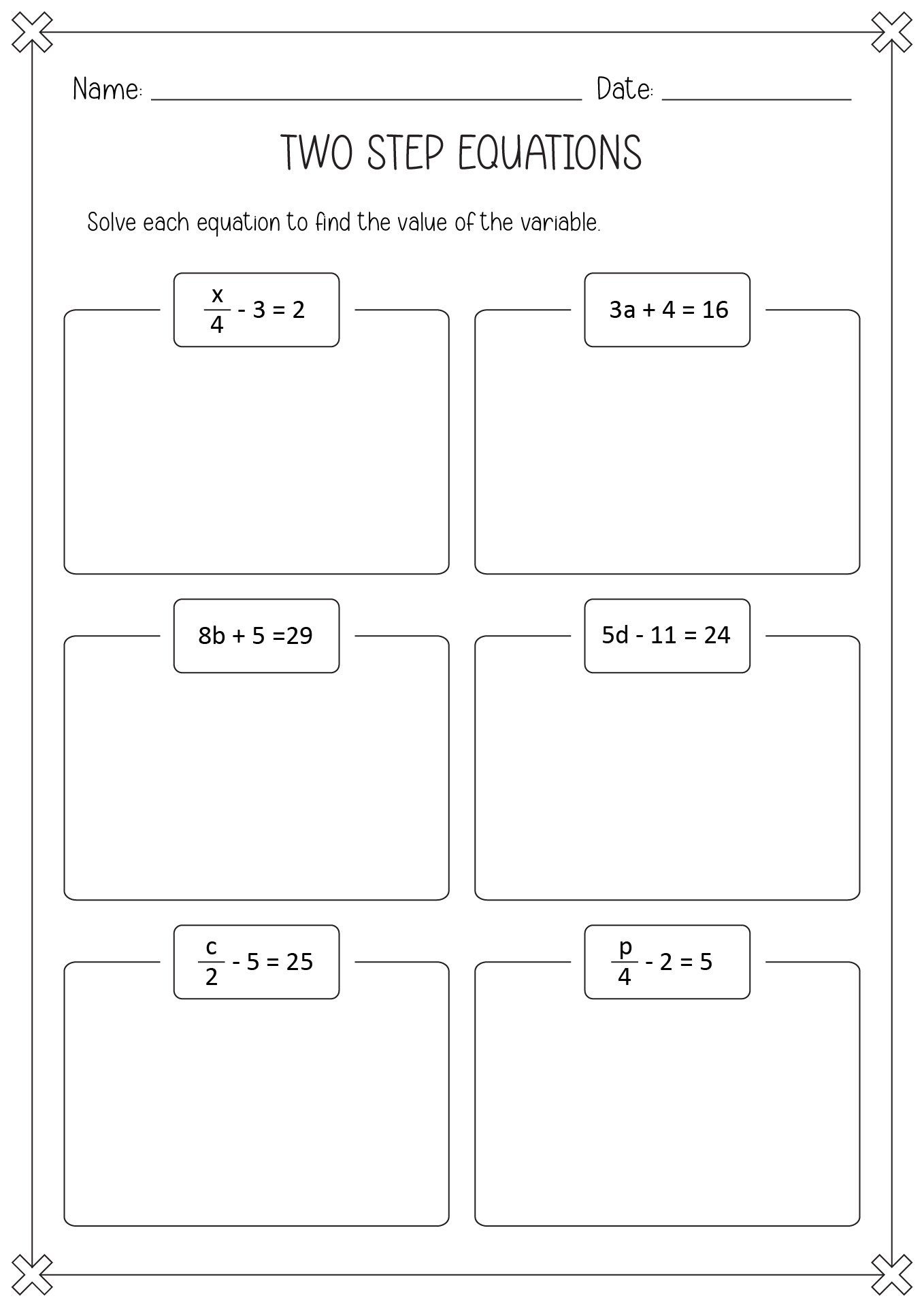 Solving Two-Step Equations Worksheet