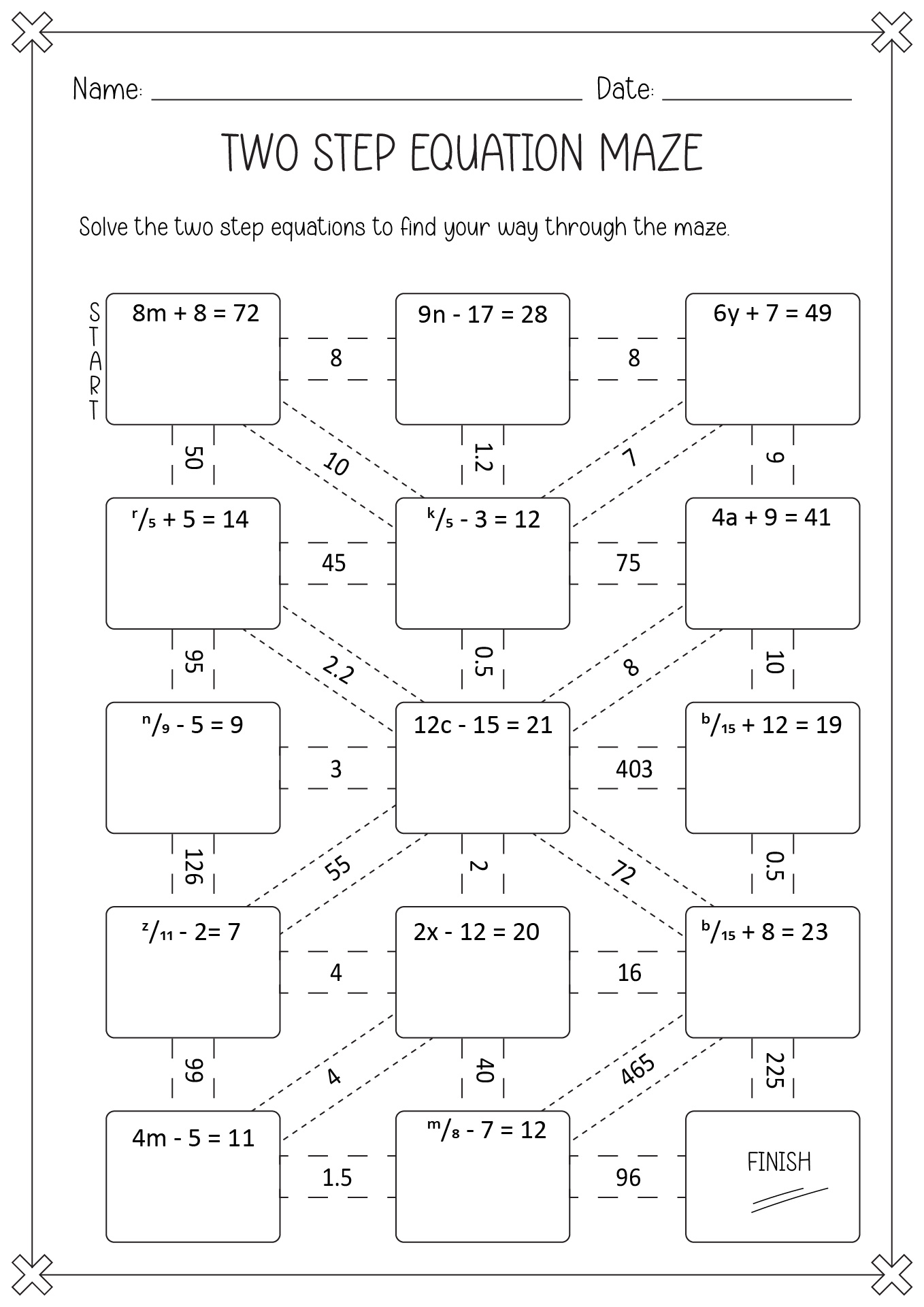 Two-Step Equation Maze Answers