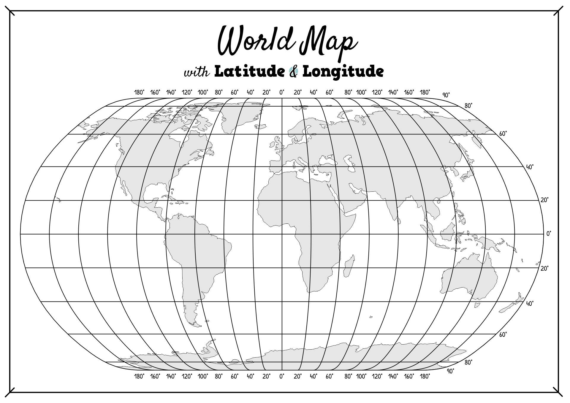 World Map with Latitude and Longitude