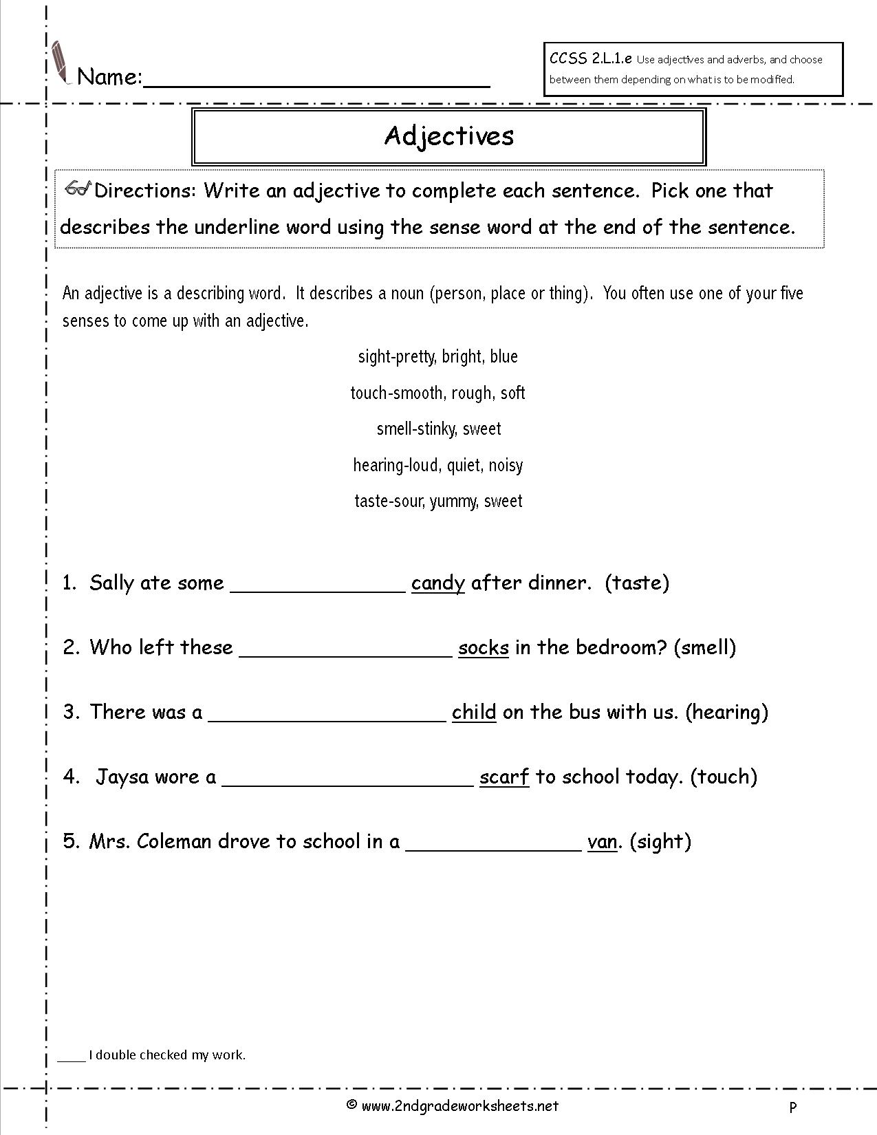 Adjectives Worksheets For Grade 2 Printable