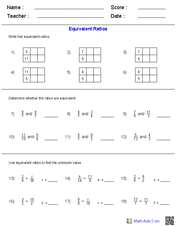 7th Grade Equivalent Ratios Worksheet Image