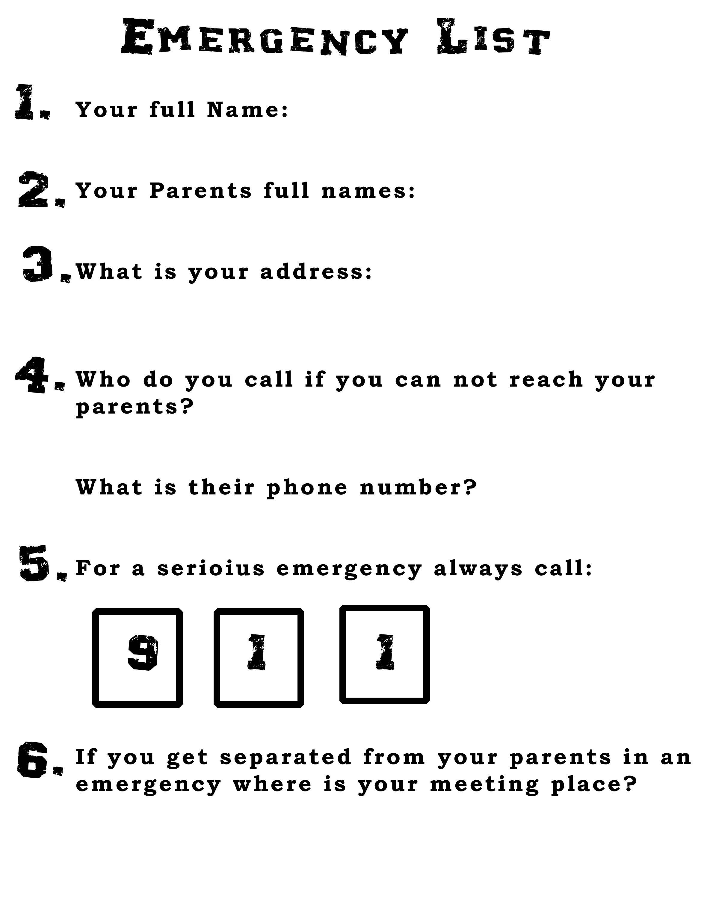 911 Emergency Worksheets for Kids