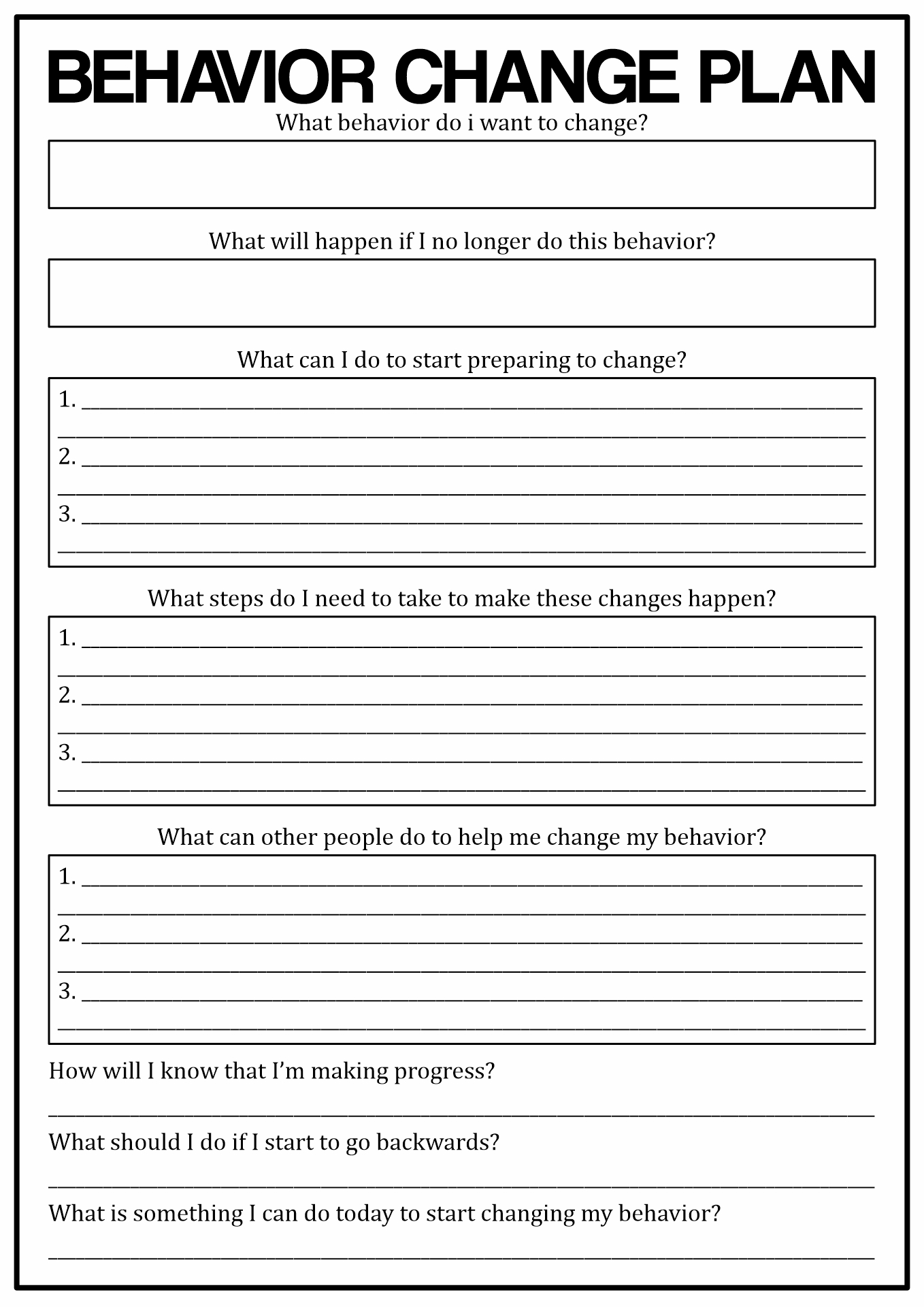 Behavior Change Plan Worksheet
