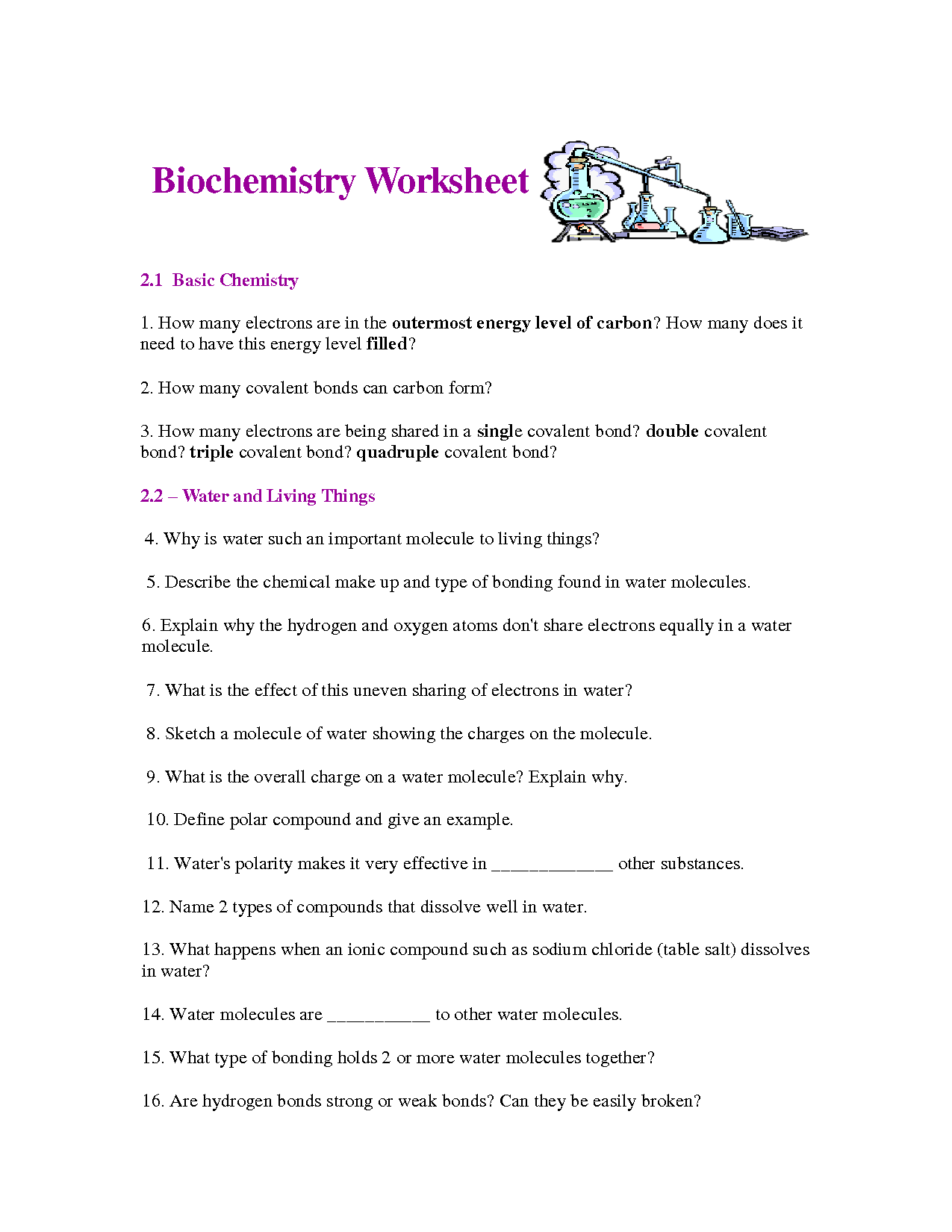 Biochemistry Basics Worksheet Answers Image