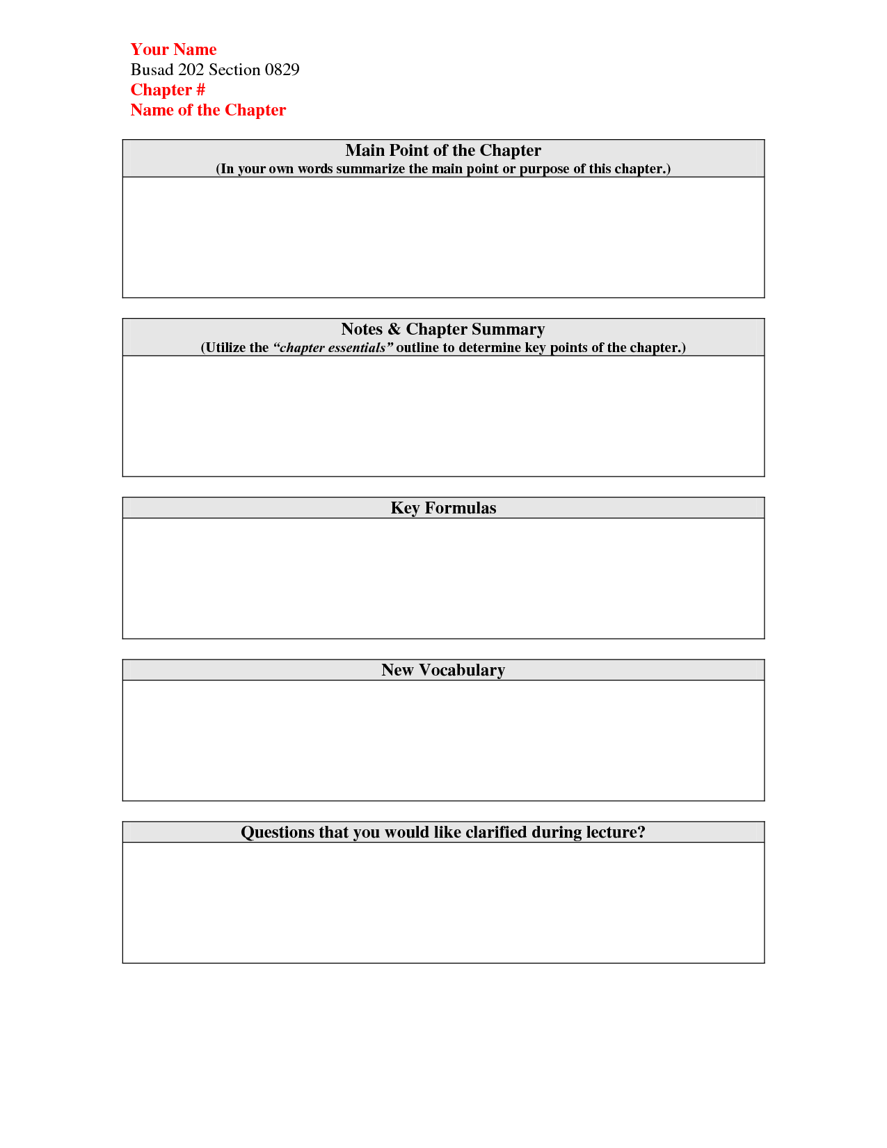 Chapter Summary Template