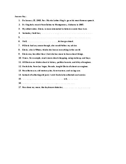 Comma Worksheet with Answer Key Image
