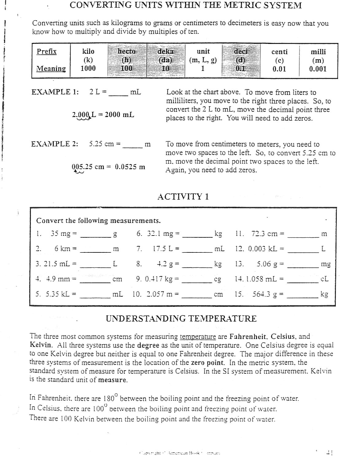 Converting Metric Units Worksheet Image