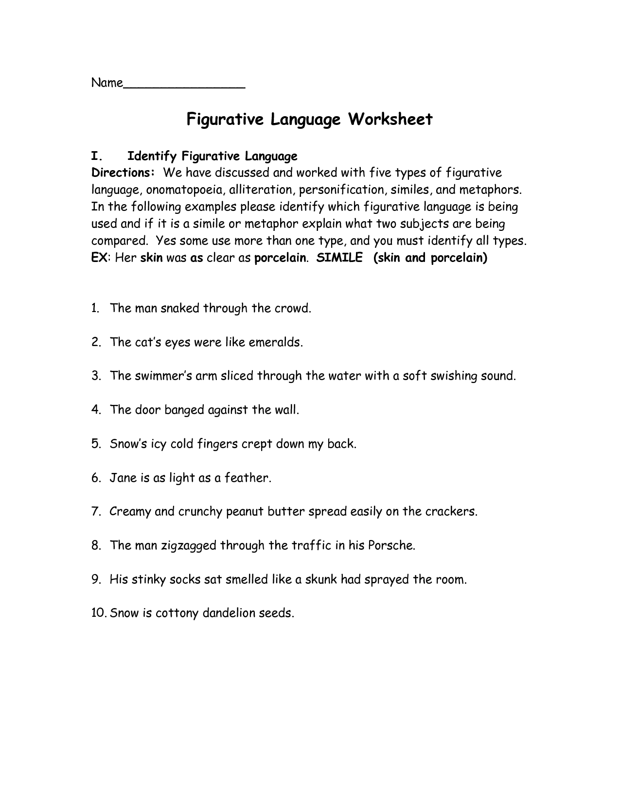 Figurative Language Worksheets Image