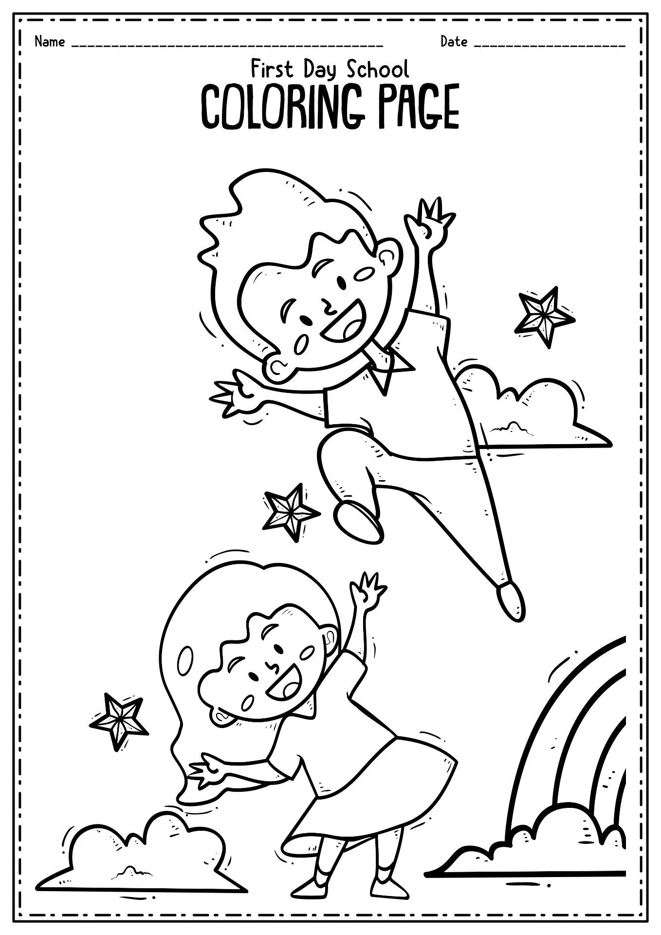 First Day of School Kindergarten Coloring Page Image